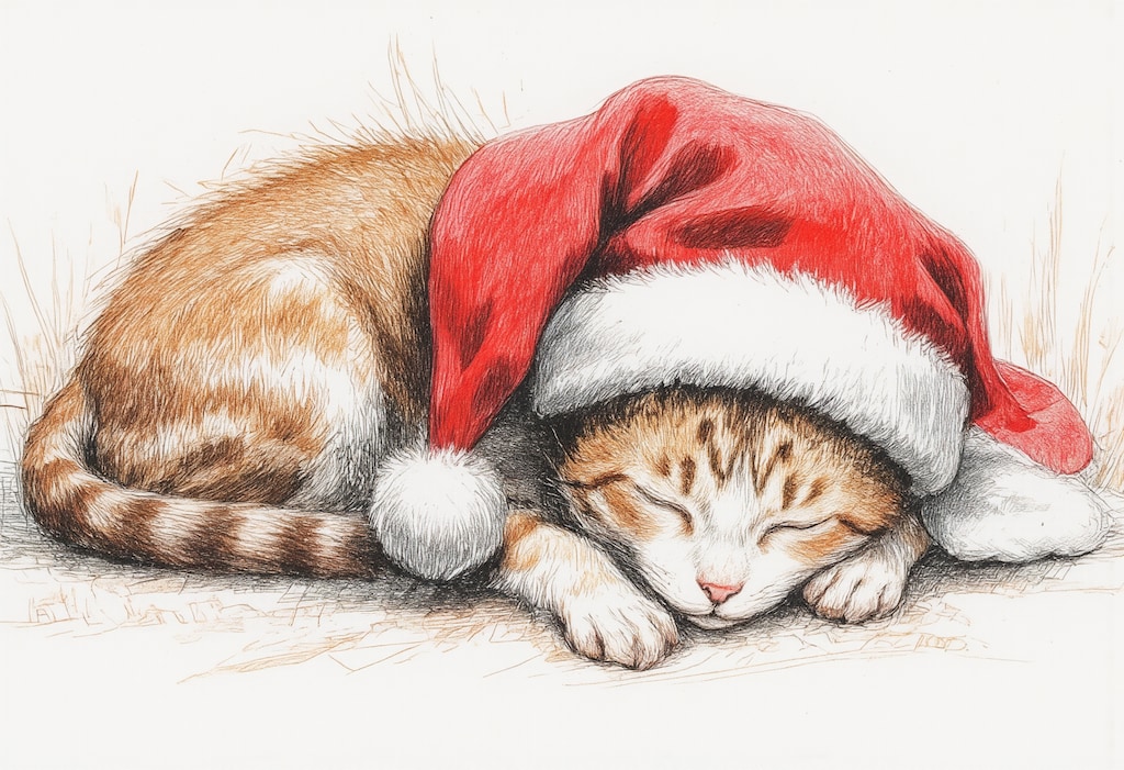 サンタの帽子を被った猫 3