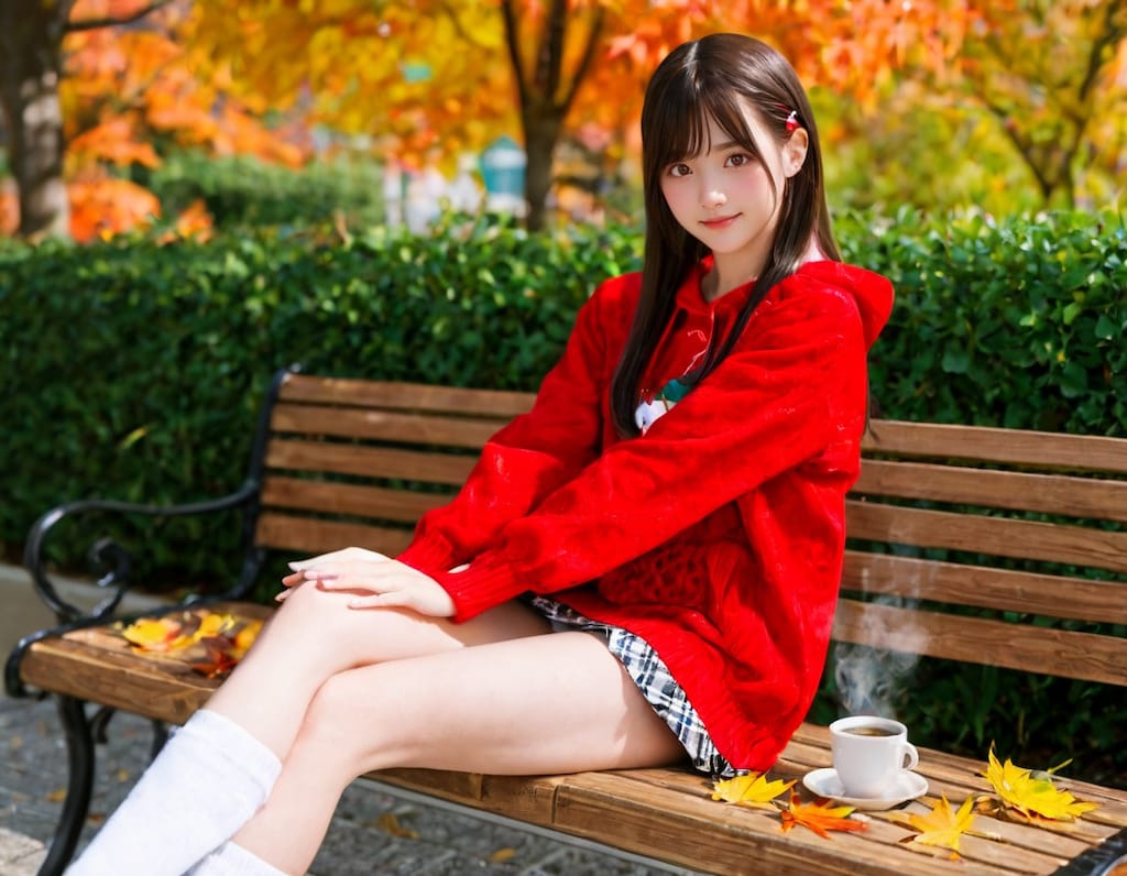 秋の公園ベンチ