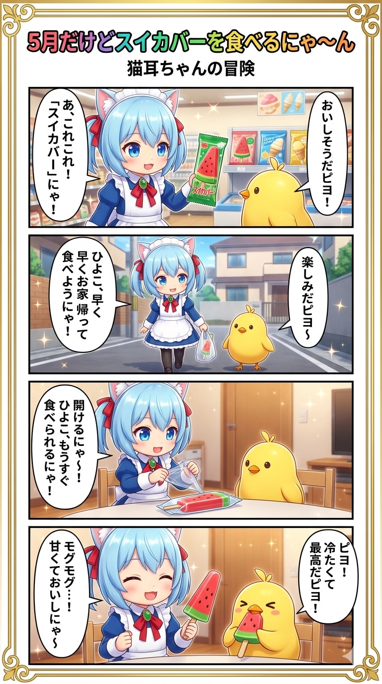 5月だけどスイカバーを食べるにゃ〜ん