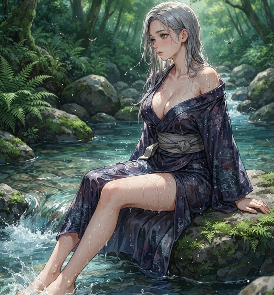 濡れ浴衣美女