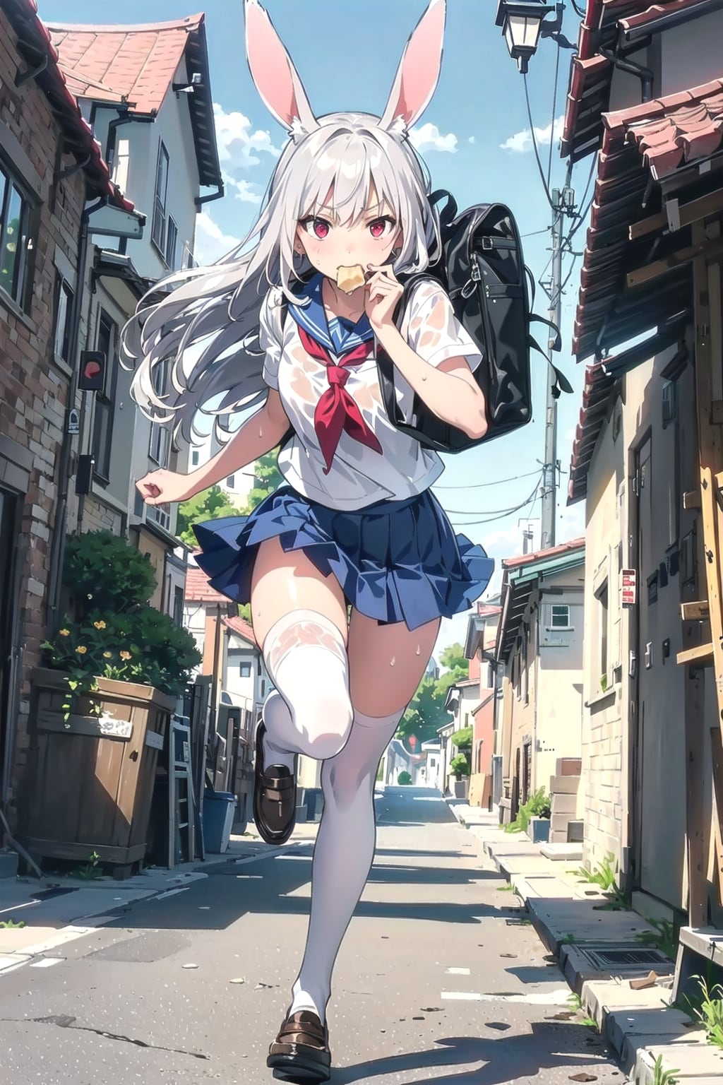 ヤバいのです💦…もぐもぐ…遅刻なのです💦…もぐもぐ🐰🍞💦