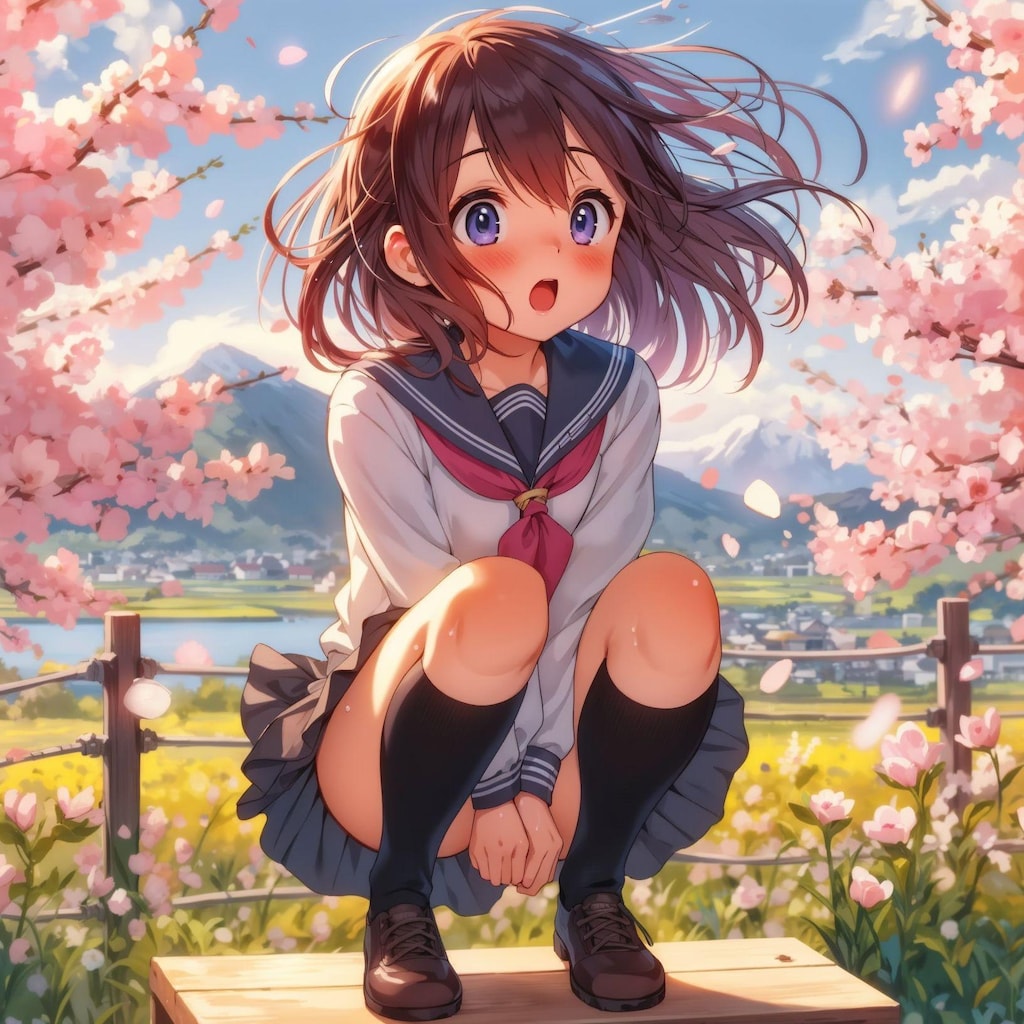 桜と記念撮影