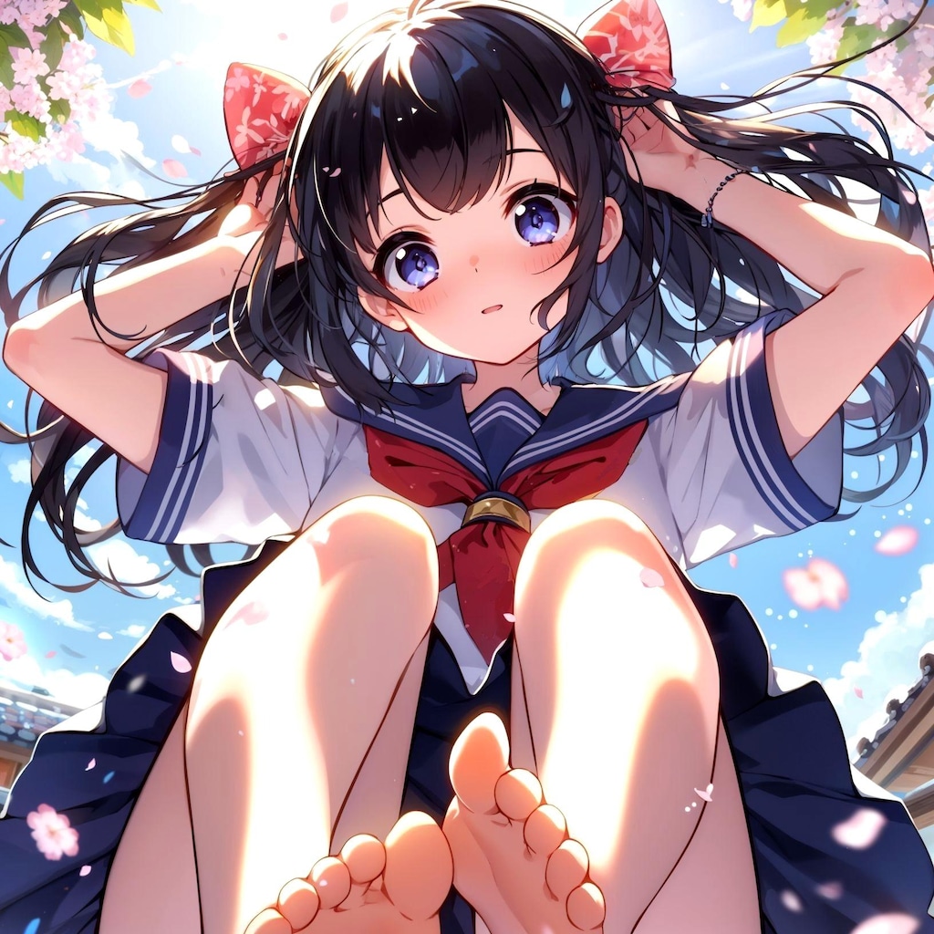 桜と記念撮影