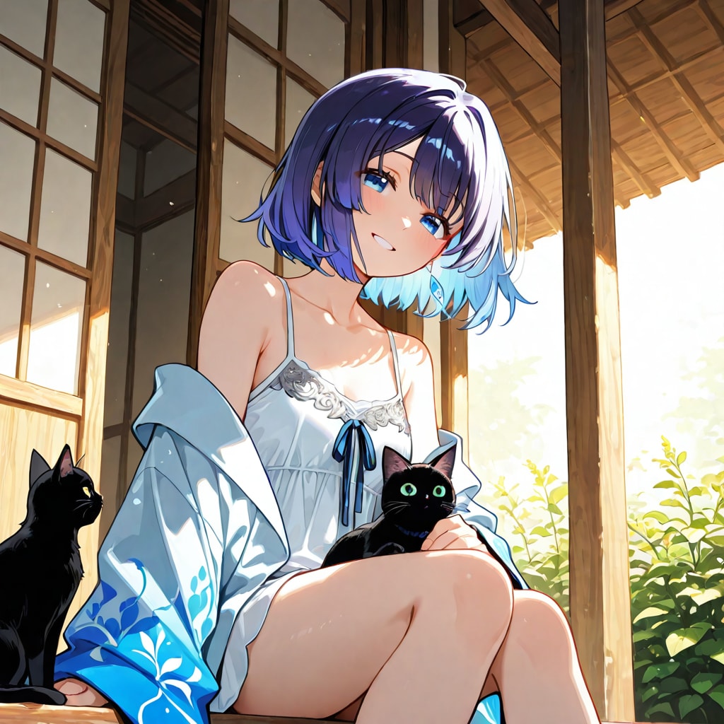 藍の微熱、黒猫と縁側の光