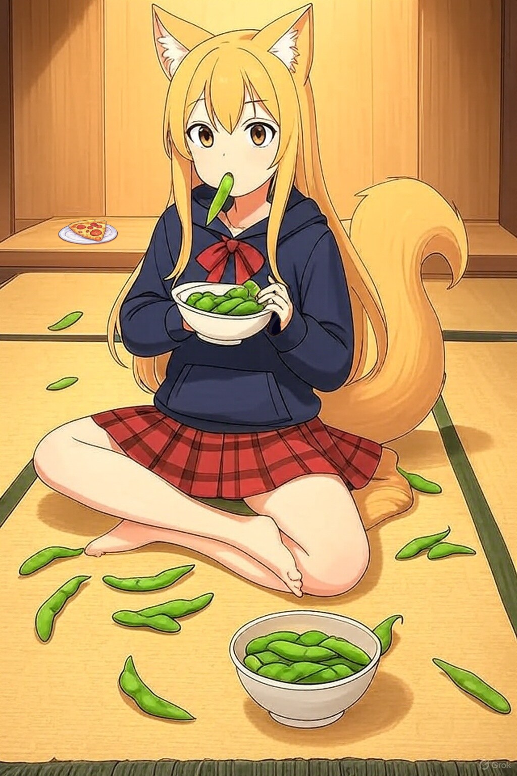 枝豆の食べ方がよく分からなかった狐耳系女子