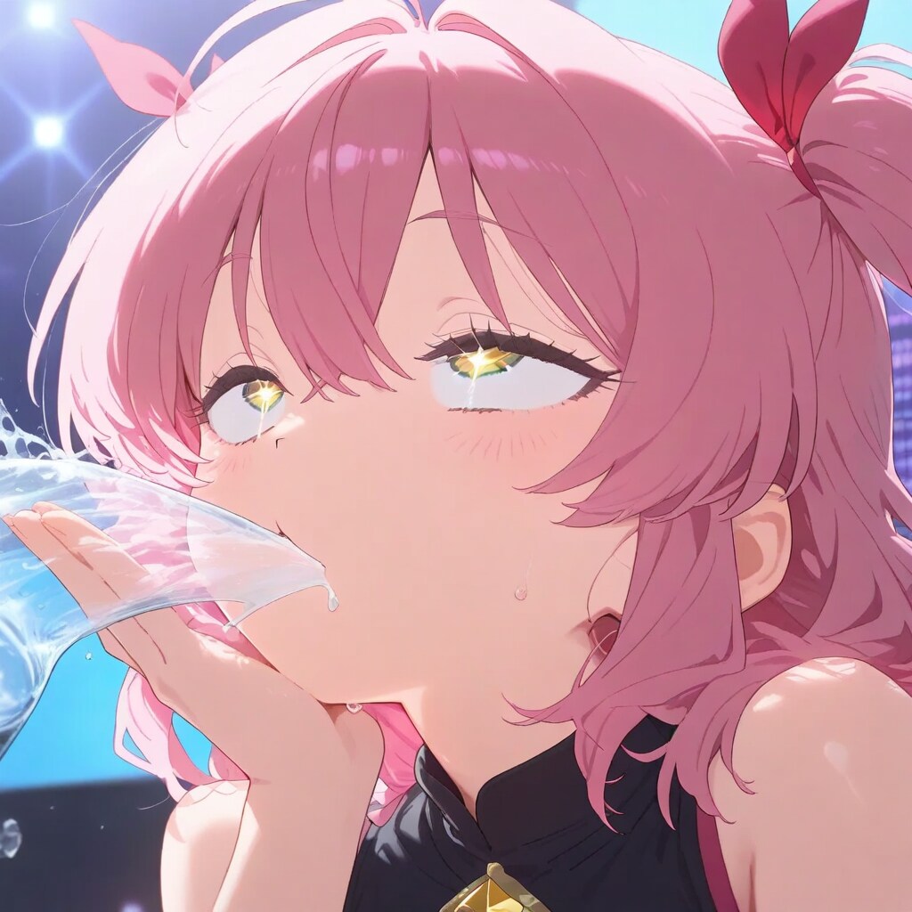 [字入答え]桃髪でビュービュー水を吐きながらキラキラした眼の女の子