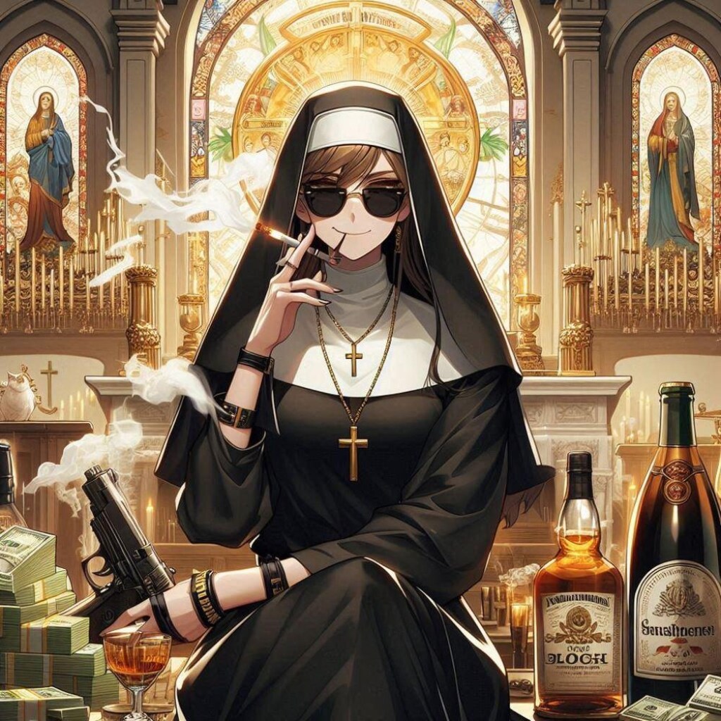 アニメ＆油絵風、肉体言語系暴力教会シスター