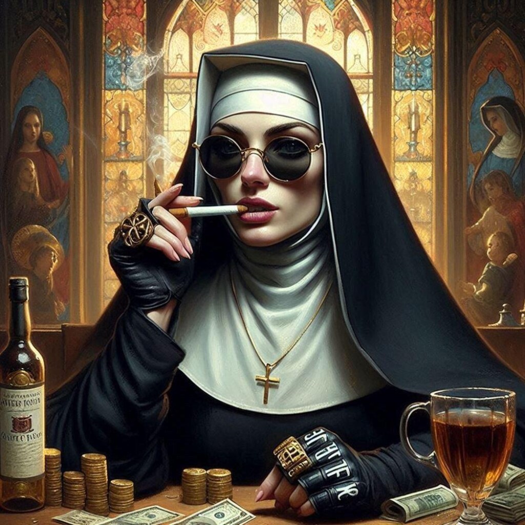 アニメ＆油絵風、肉体言語系暴力教会シスター