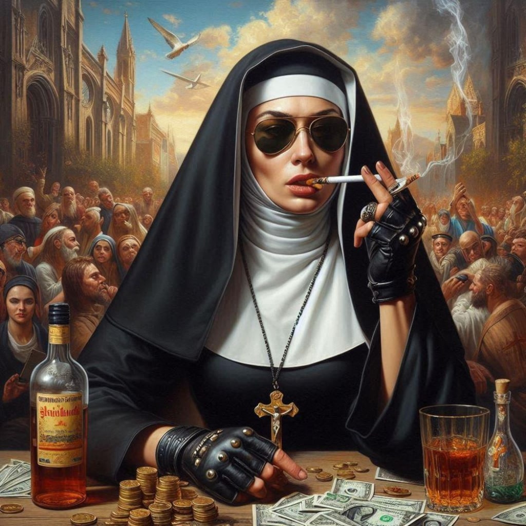 アニメ＆油絵風、肉体言語系暴力教会シスター