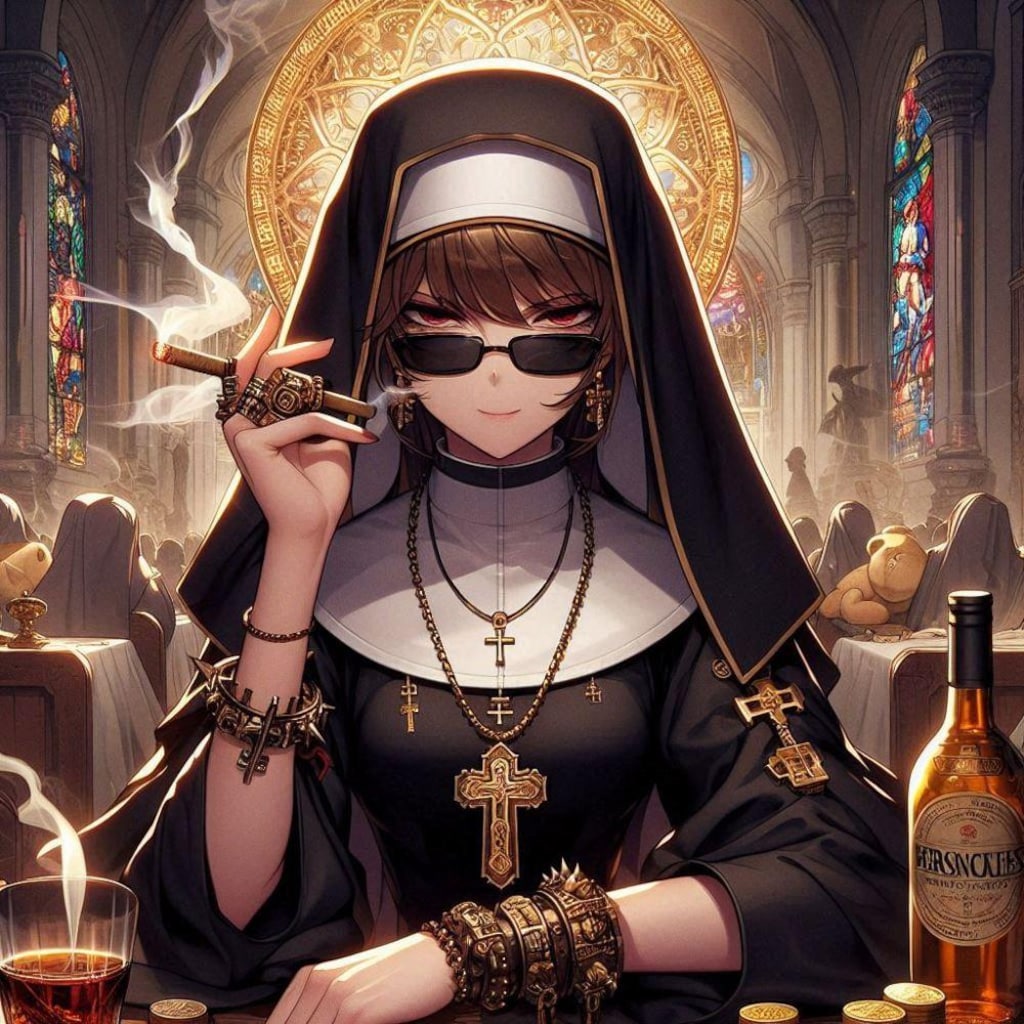 アニメ＆油絵風、肉体言語系暴力教会シスター