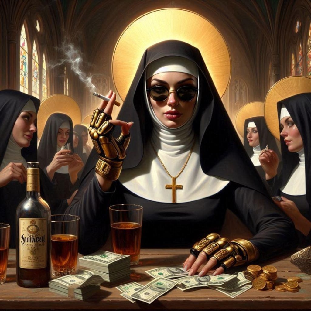 アニメ＆油絵風、肉体言語系暴力教会シスター