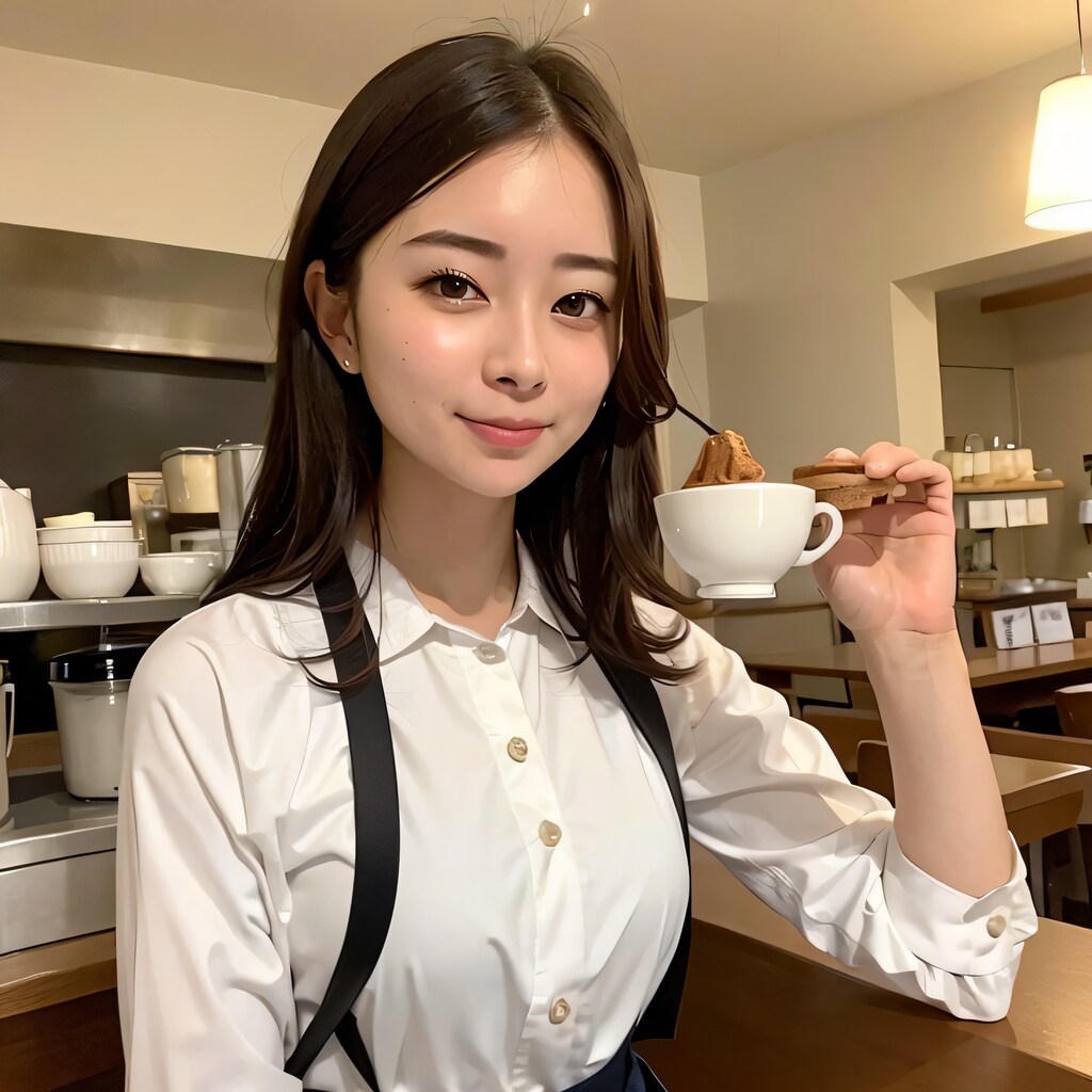黒髪ロングでカフェの美女４８