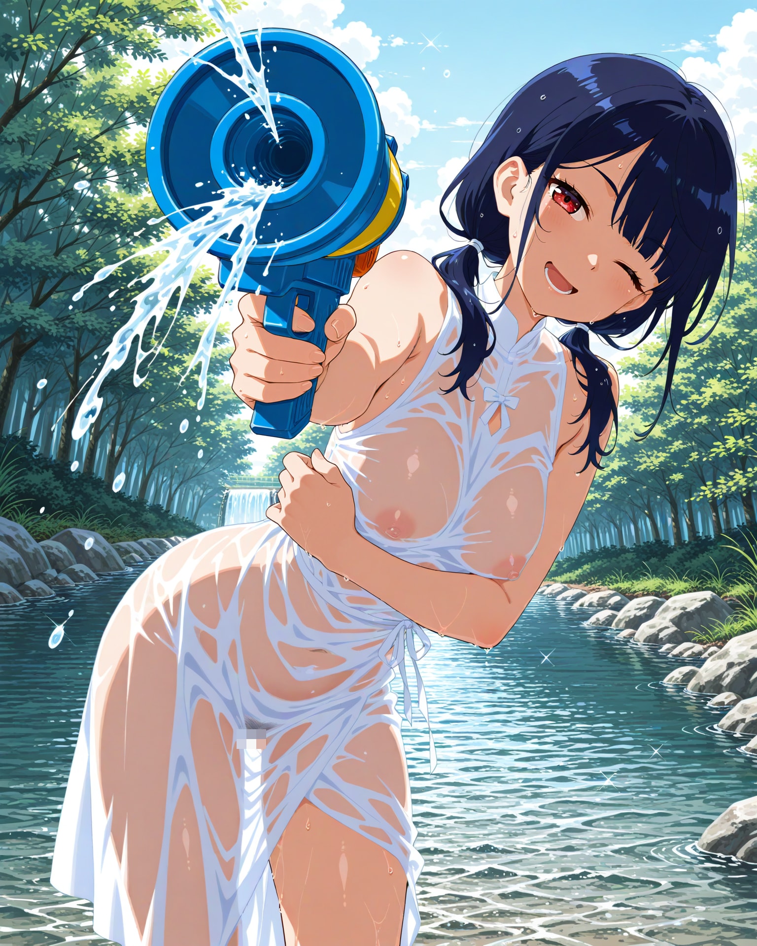 水鉄砲でびしょ濡れに