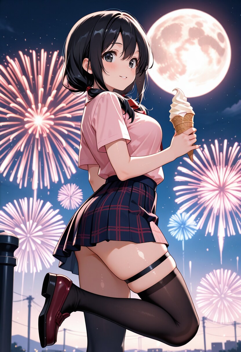 花火とソフトクリーム