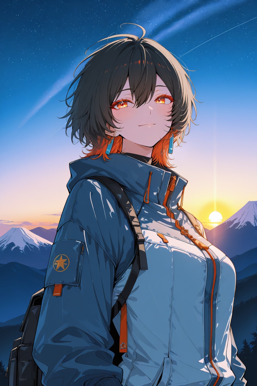 山ガールと夜明けの山頂