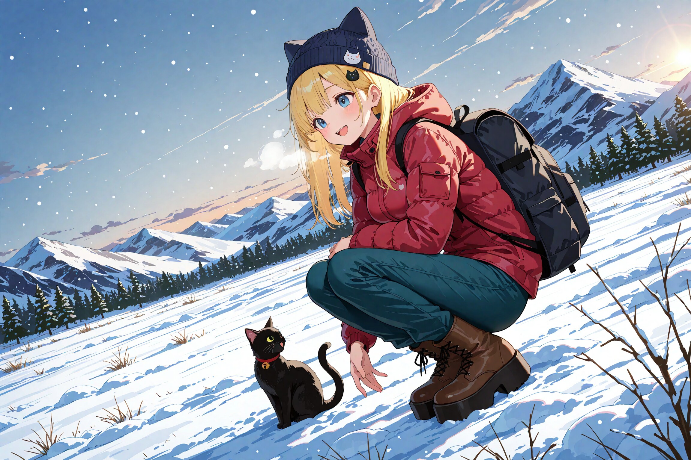 猫と雪山登山