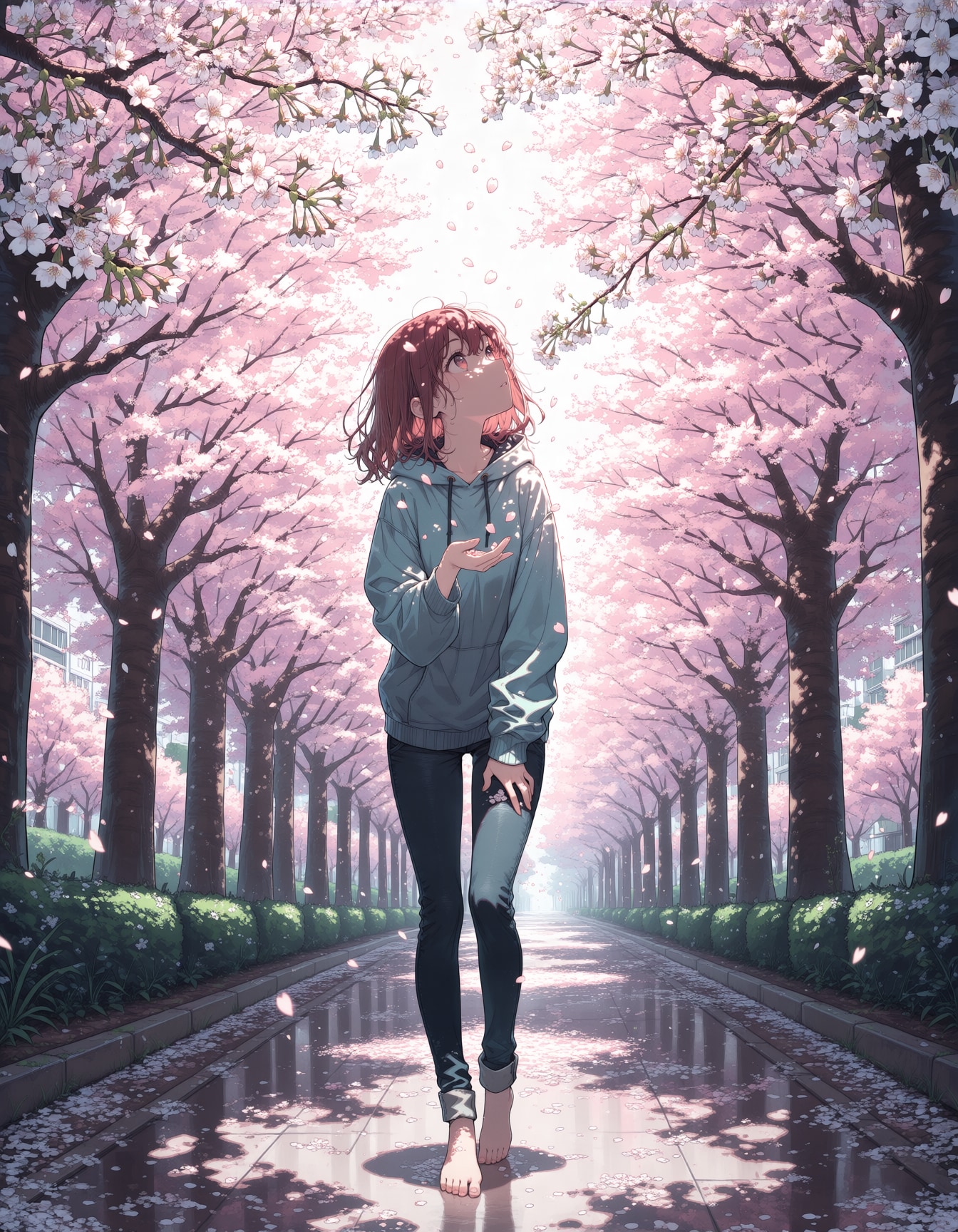 桜並木を見上げる少女 | の人気AIイラスト・グラビア
