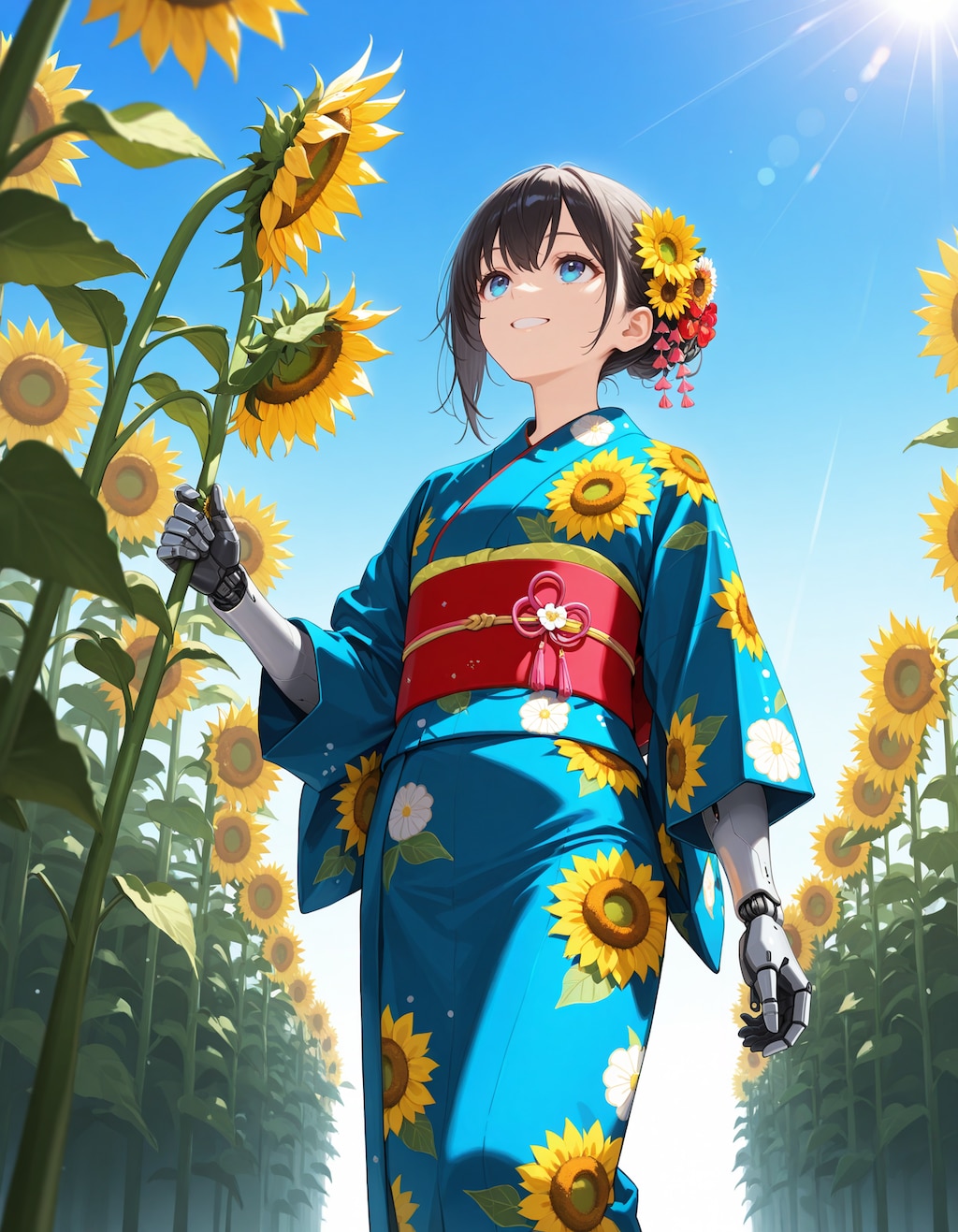 向日葵と日差しとサイボーグ嬢