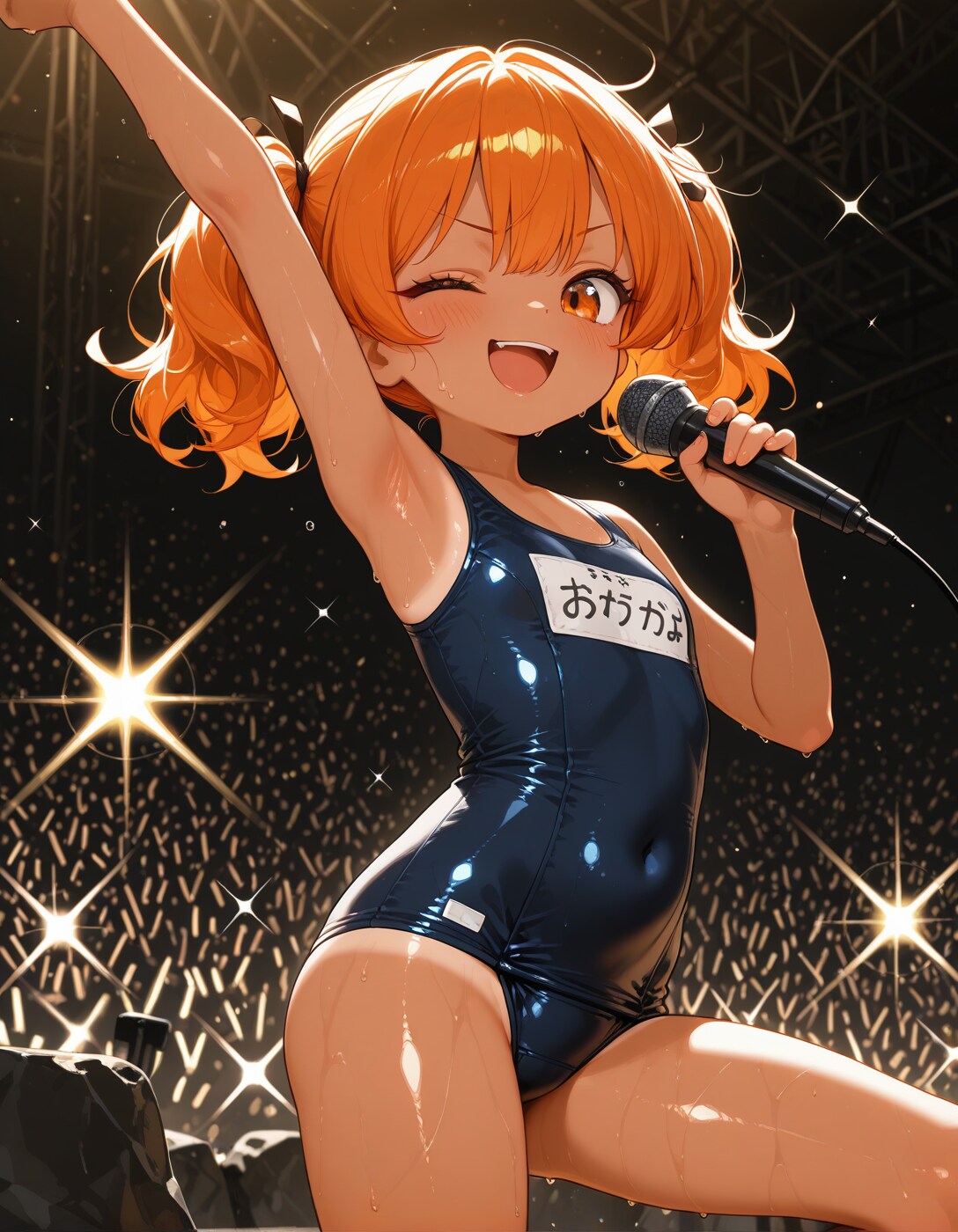 オレンジギャル子ちゃんでスク水ロックフェス（ ᐛ🤟）⚡️
