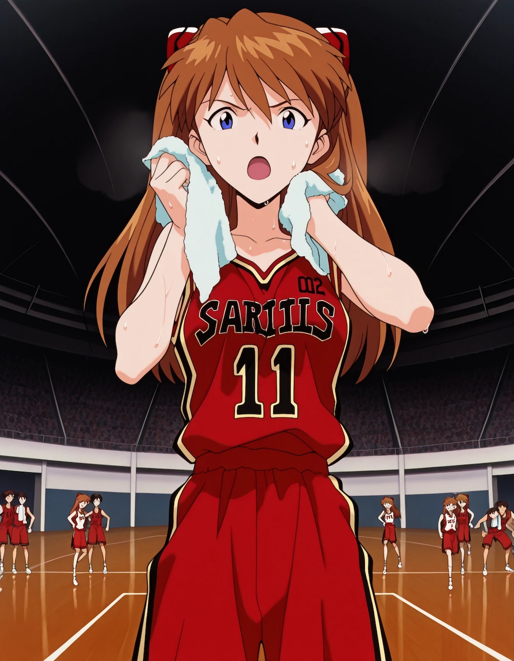 汗を拭くアスカ