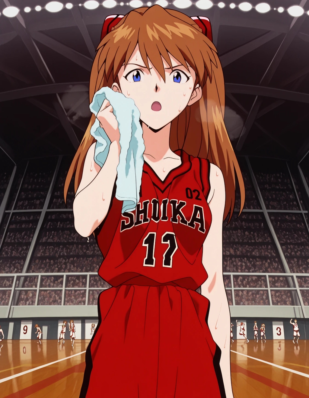 汗を拭くアスカ