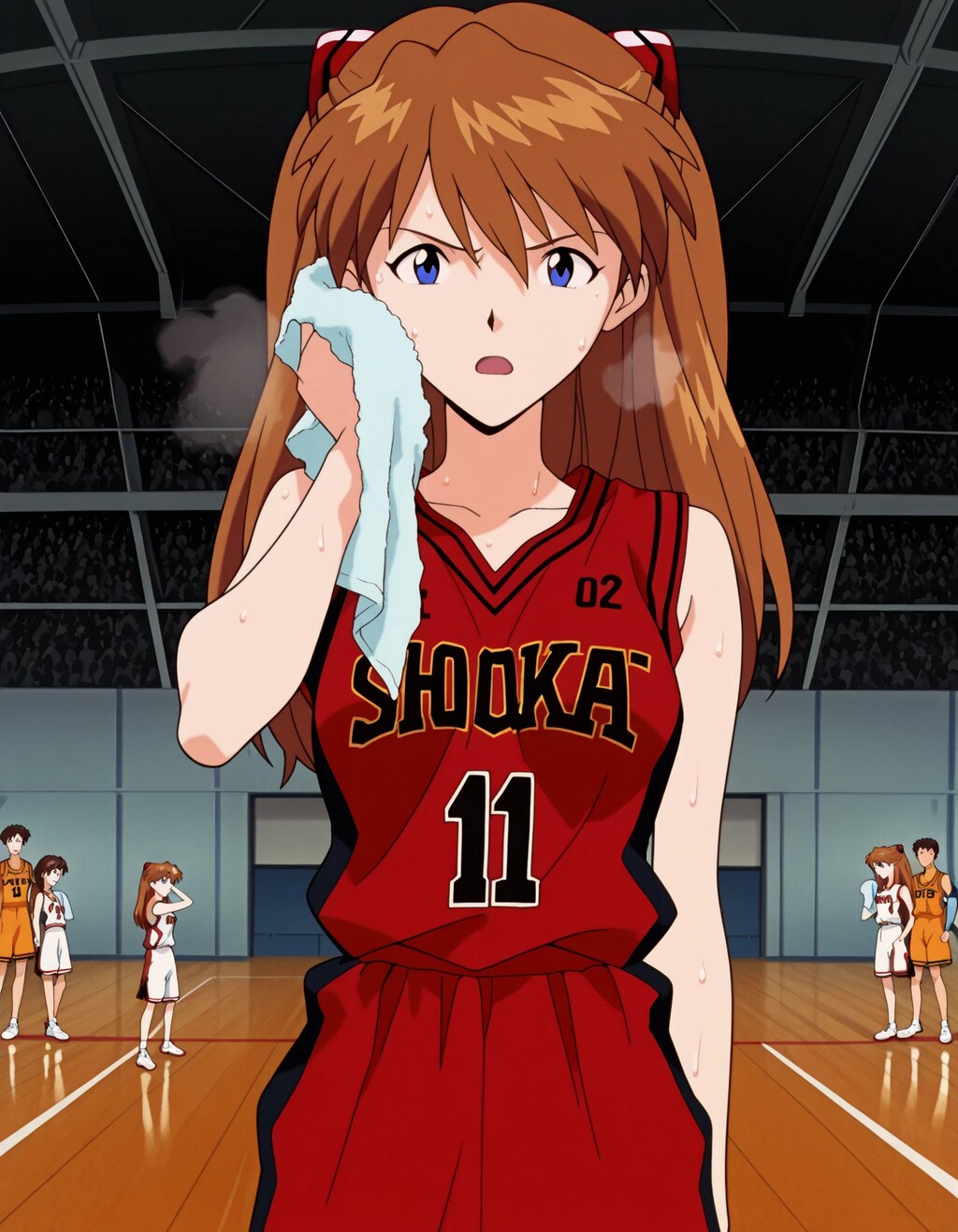 汗を拭くアスカ