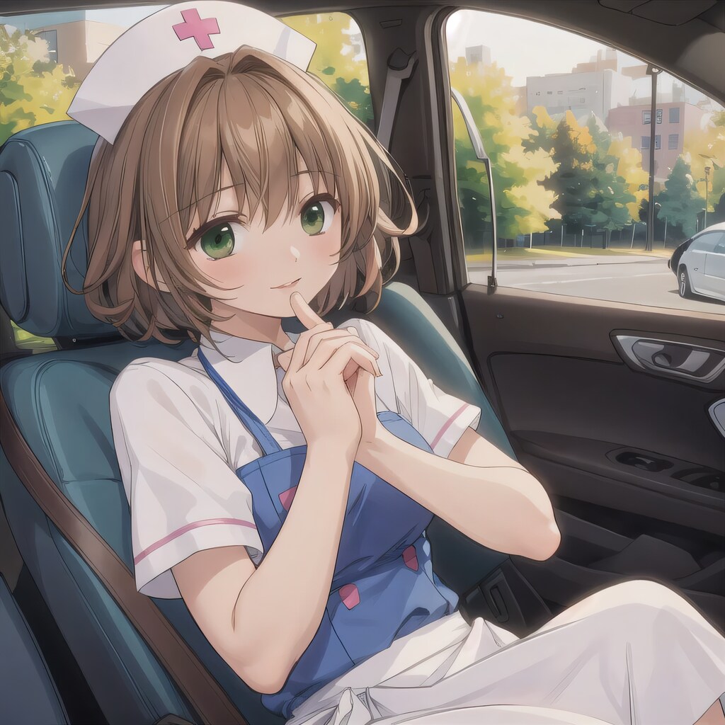 茶髪ボブで車内の少女