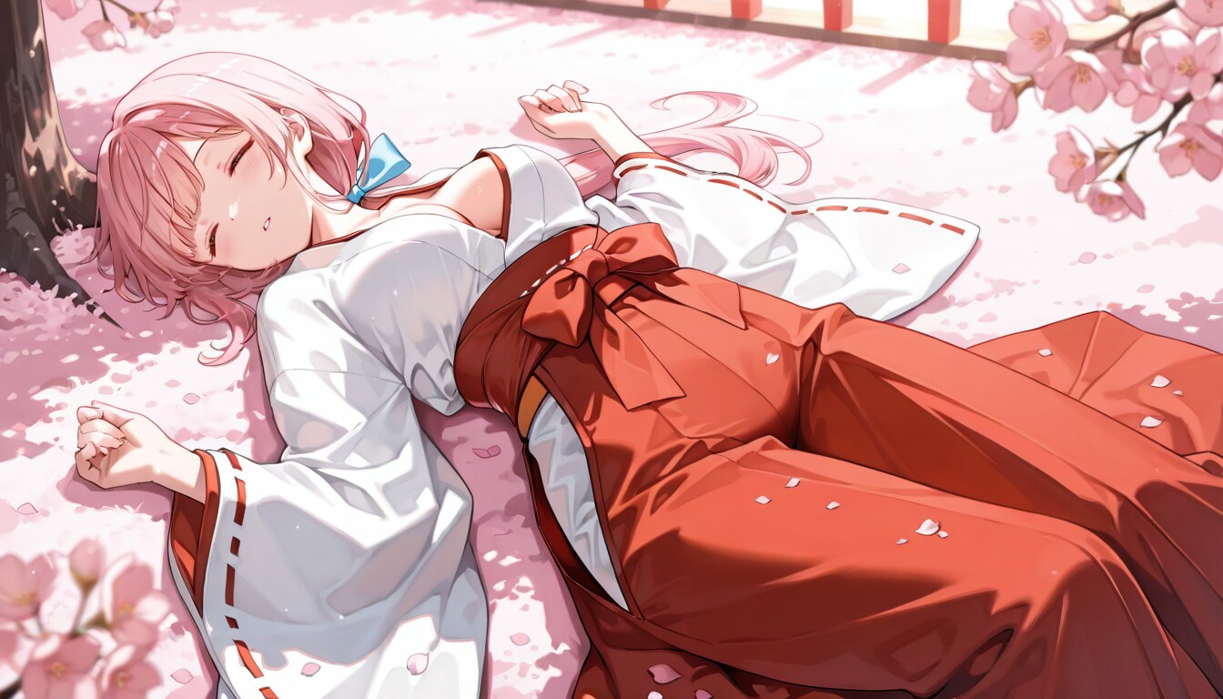 桜花の上で