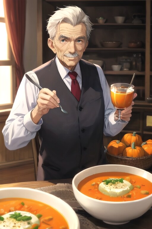 パンプキンスープは、いかがかね？