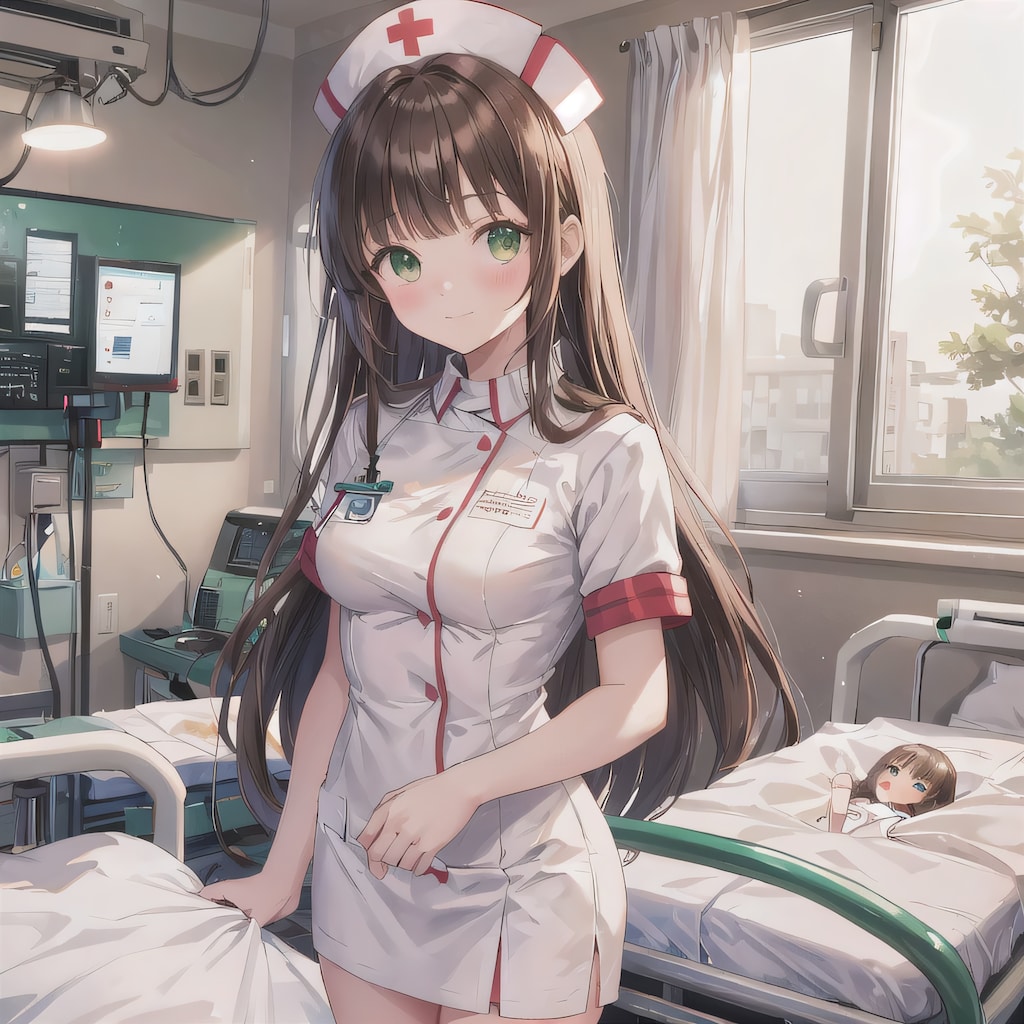 茶髪ロングで看護服の少女３