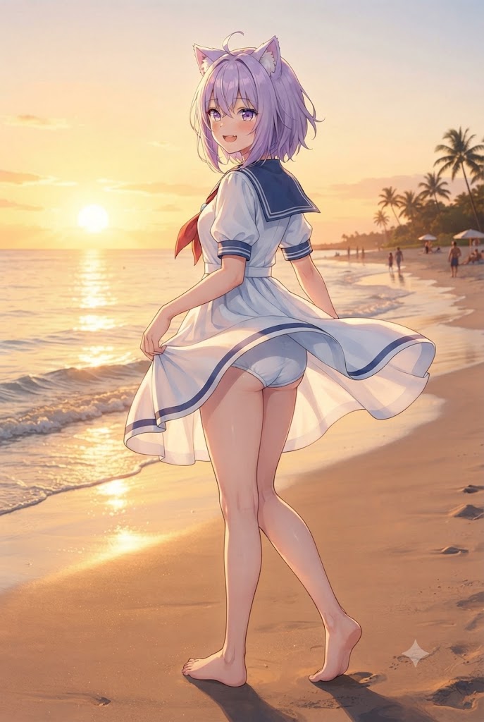 夕刻と浜辺とパンチラのシス