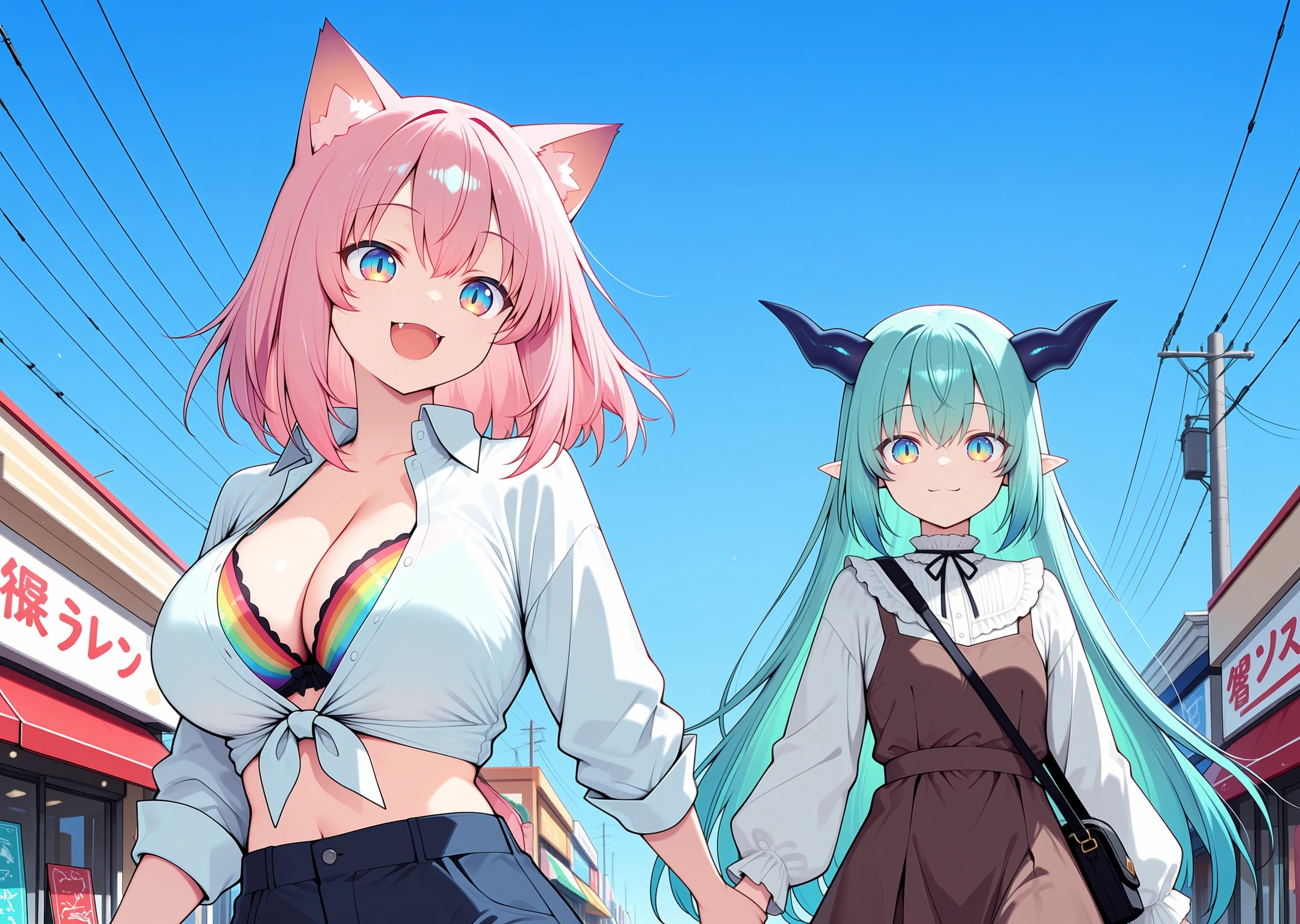 二人でお出かけ　猫耳さん＋竜娘さん