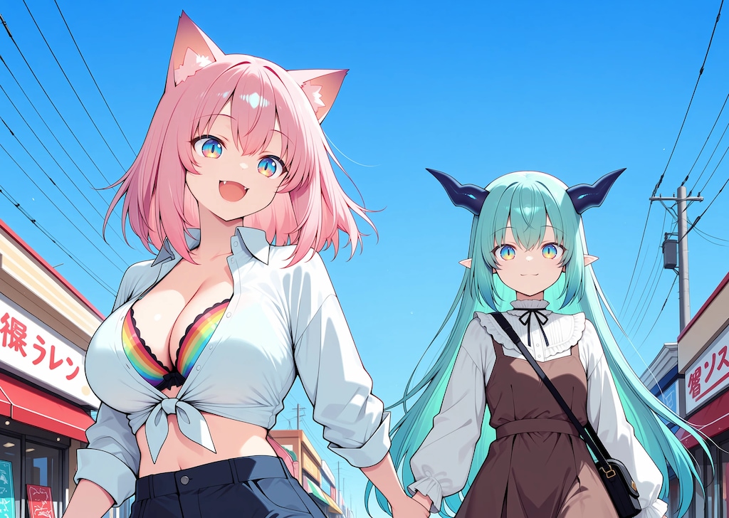 二人でお出かけ　猫耳さん＋竜娘さん
