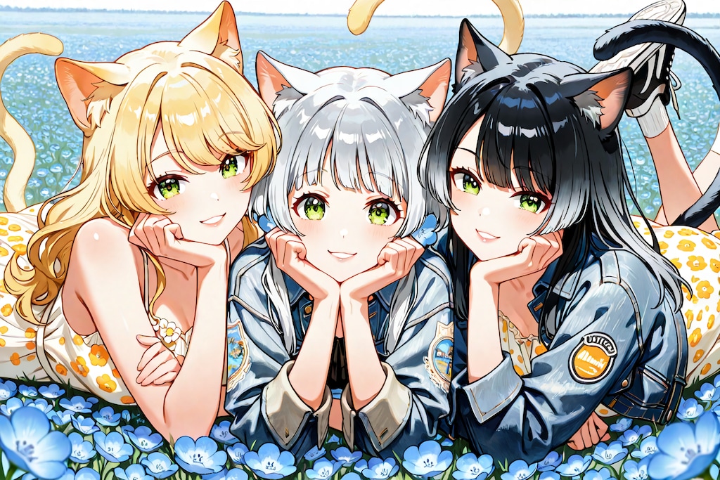 うちの子とネモフィラ園で