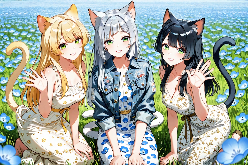 うちの子とネモフィラ園で