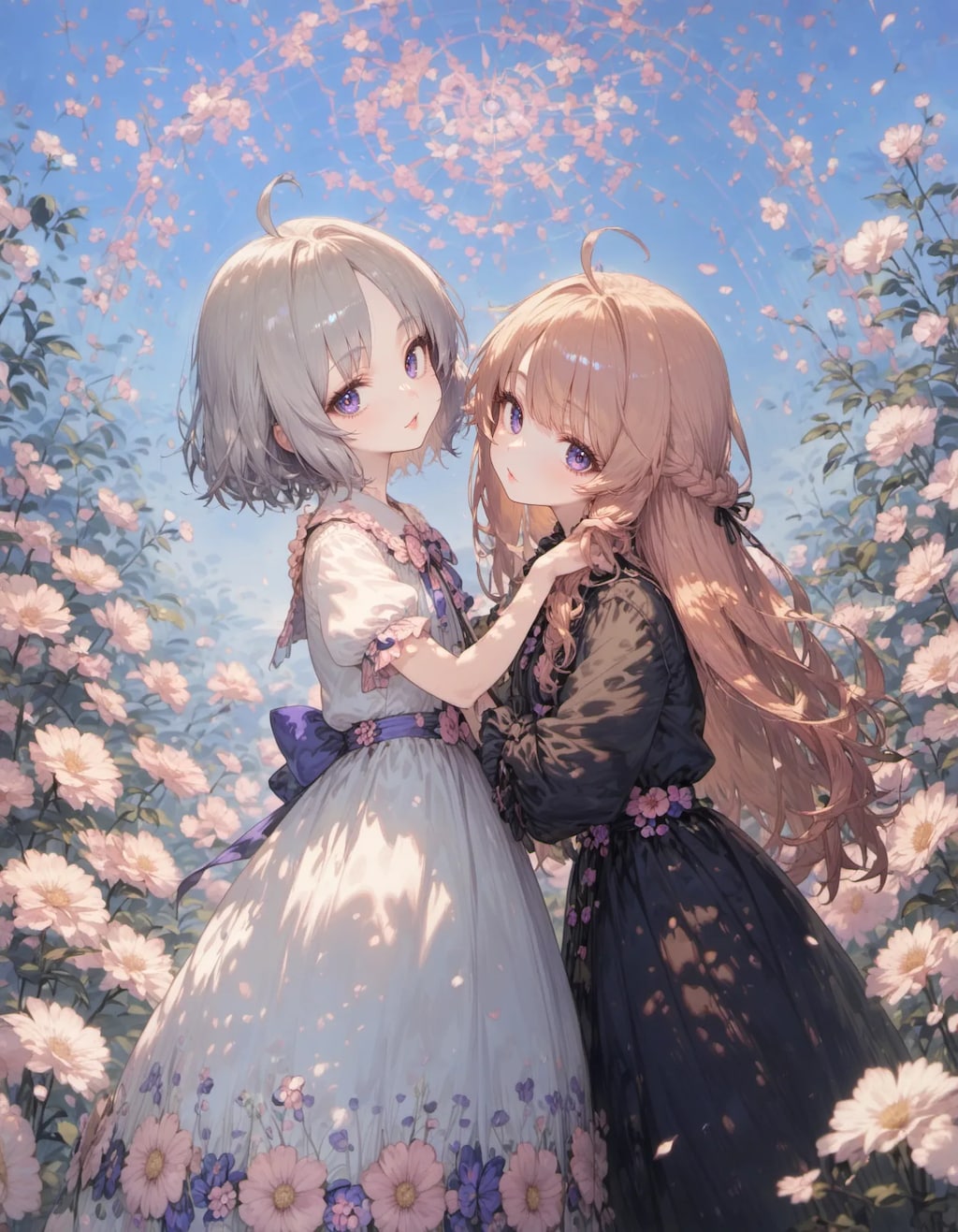 Two Girls Beneath the Blooming Sky