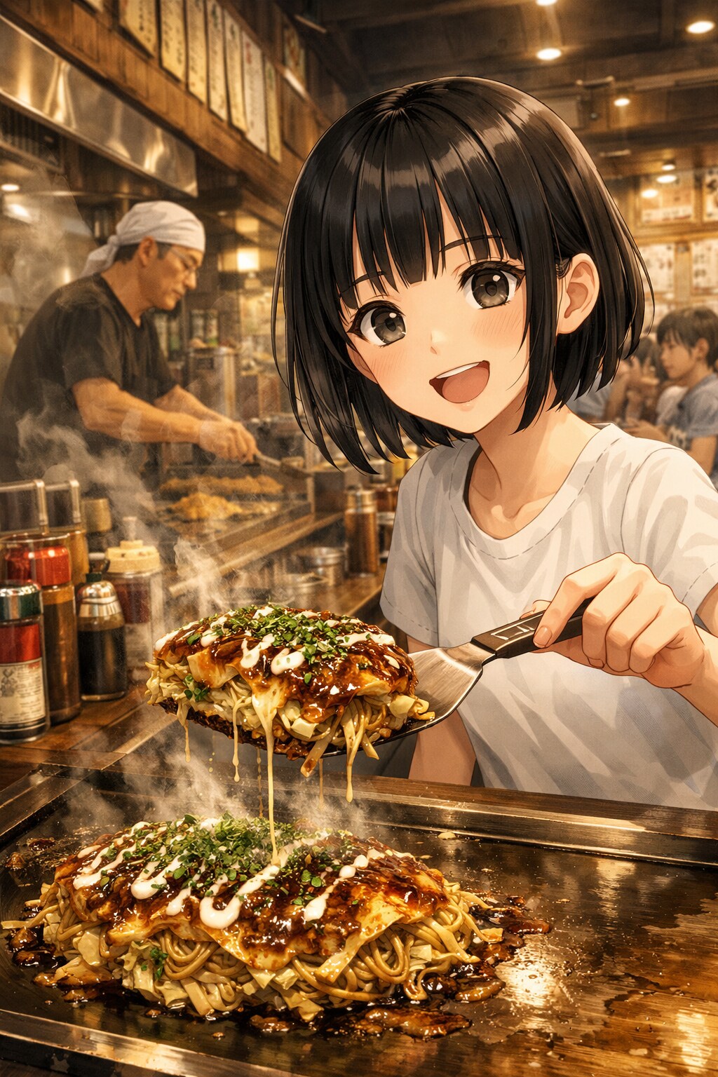 お好み焼きを食べている女の子 | の人気AIイラスト・グラビア