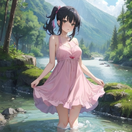 水遊びピンクのワンピ