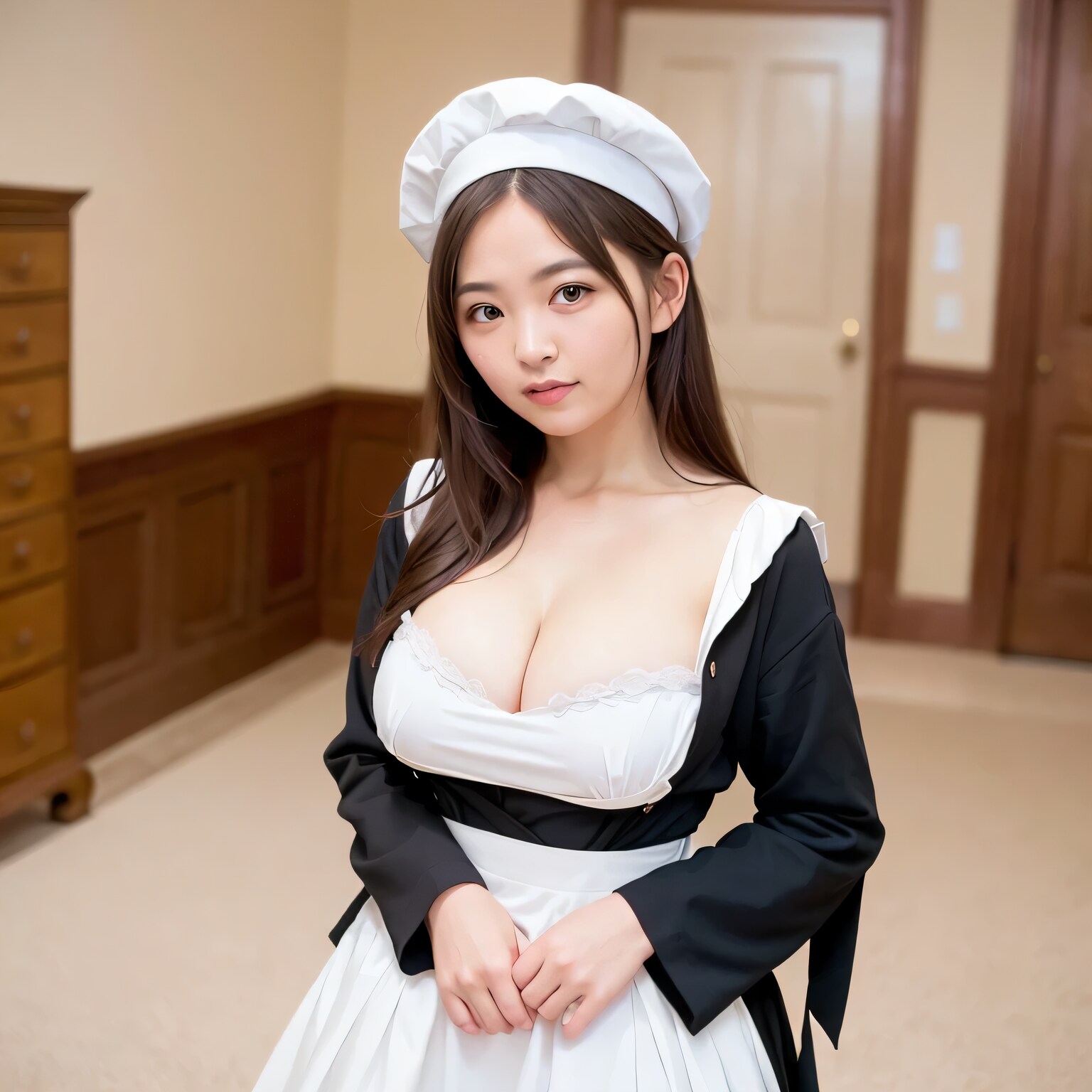 黒髪ロングでメイド服の美女７２ | の人気AIイラスト・グラビア