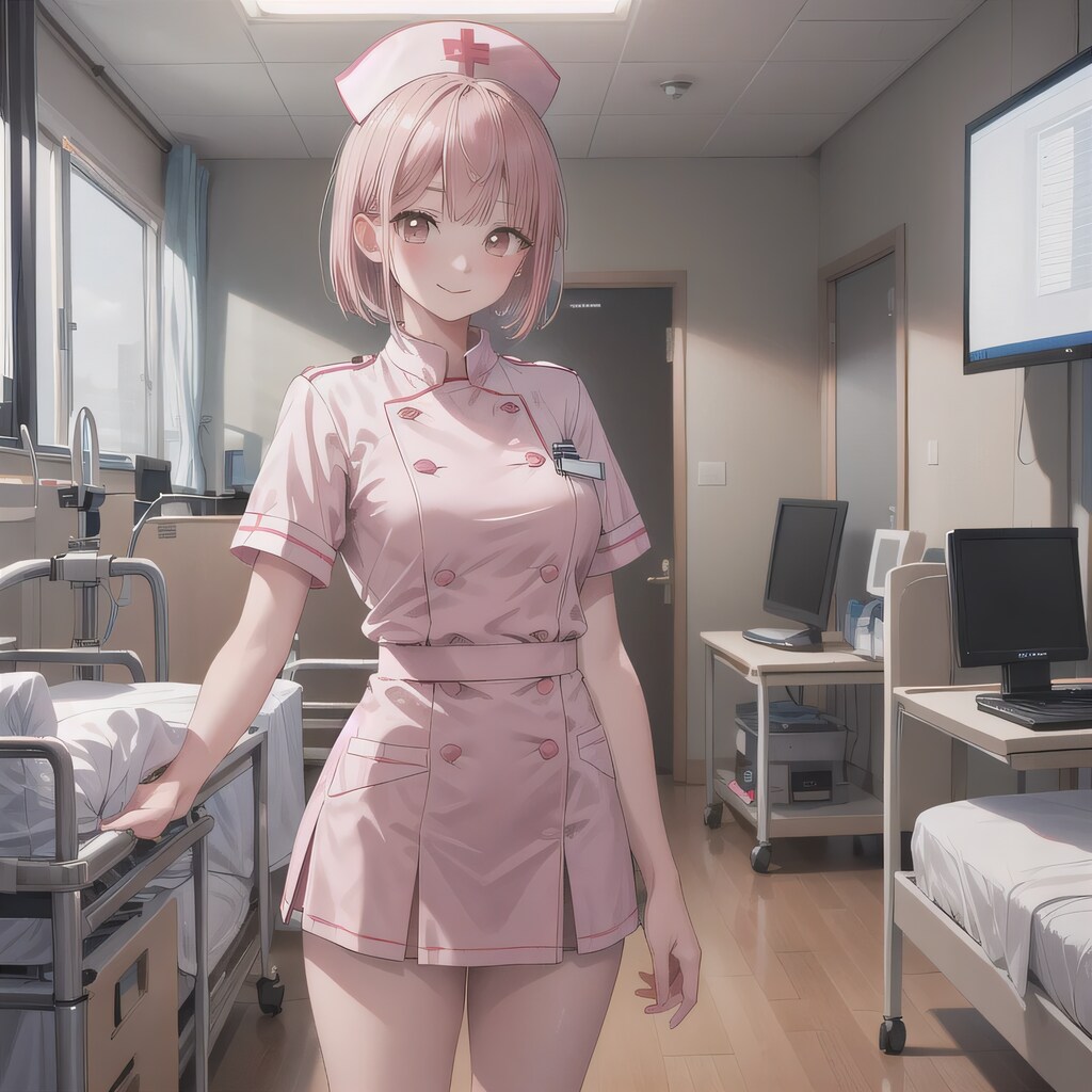 ピンク髪ボブで看護服の少女３