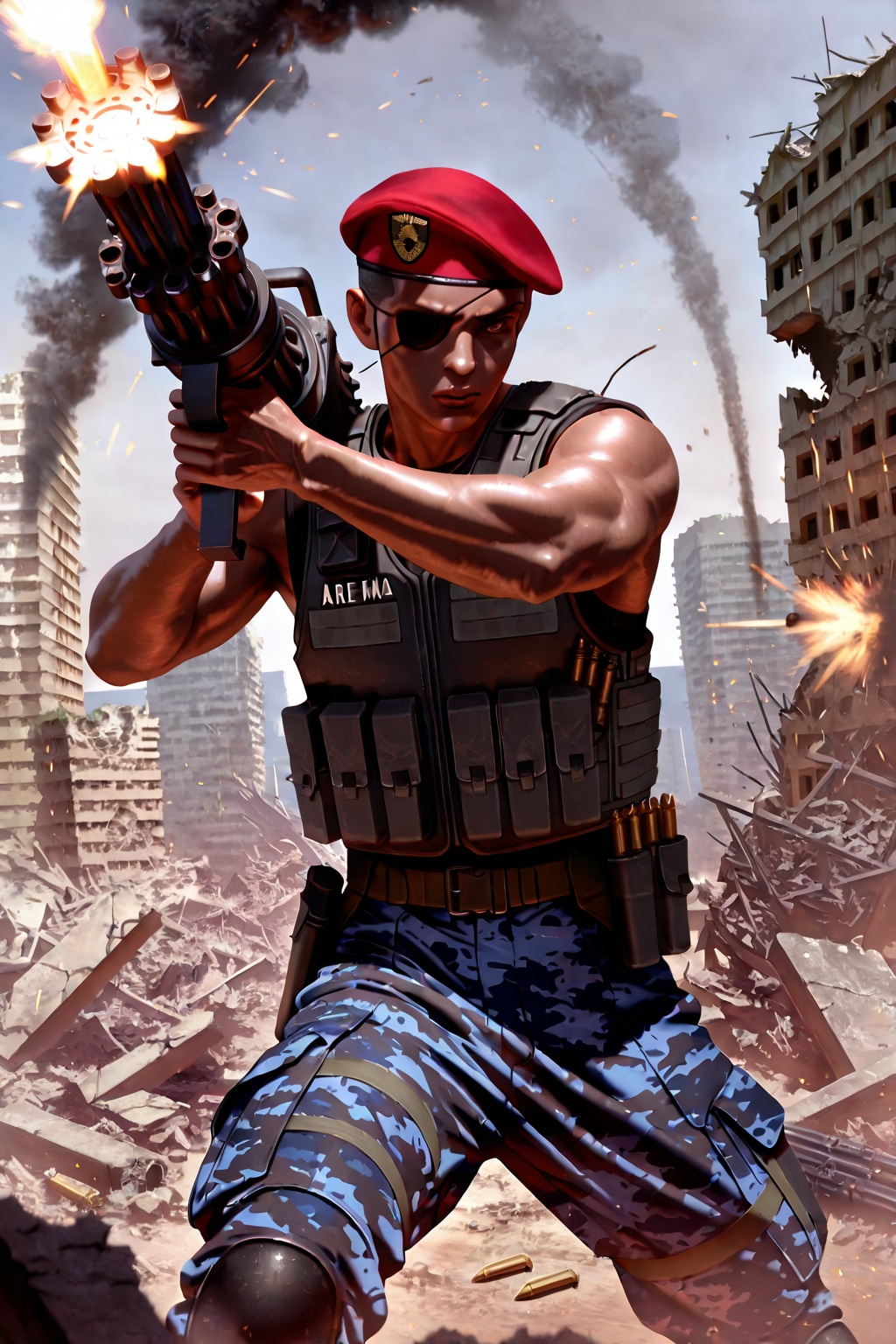 ベレー軍曹風武装兵　ガトリングガン | の人気AIイラスト・グラビア