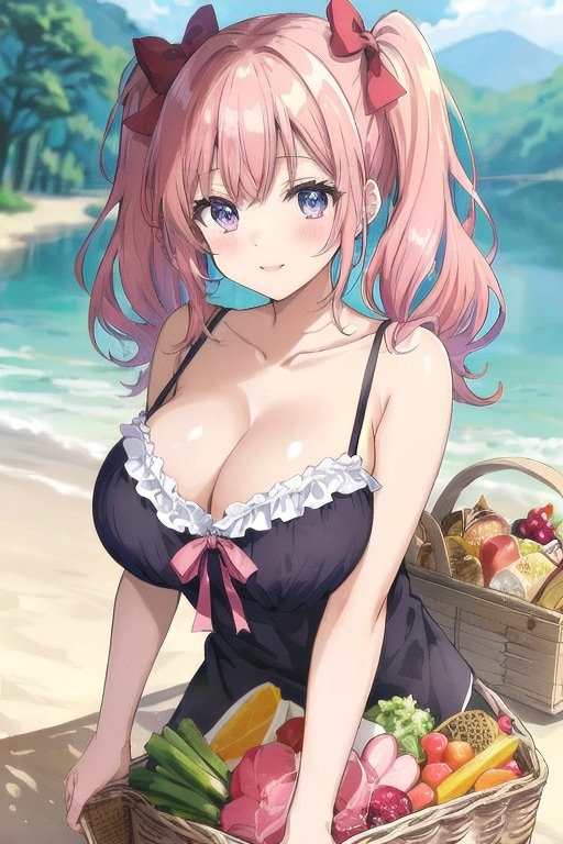 美女と湖ピクニック