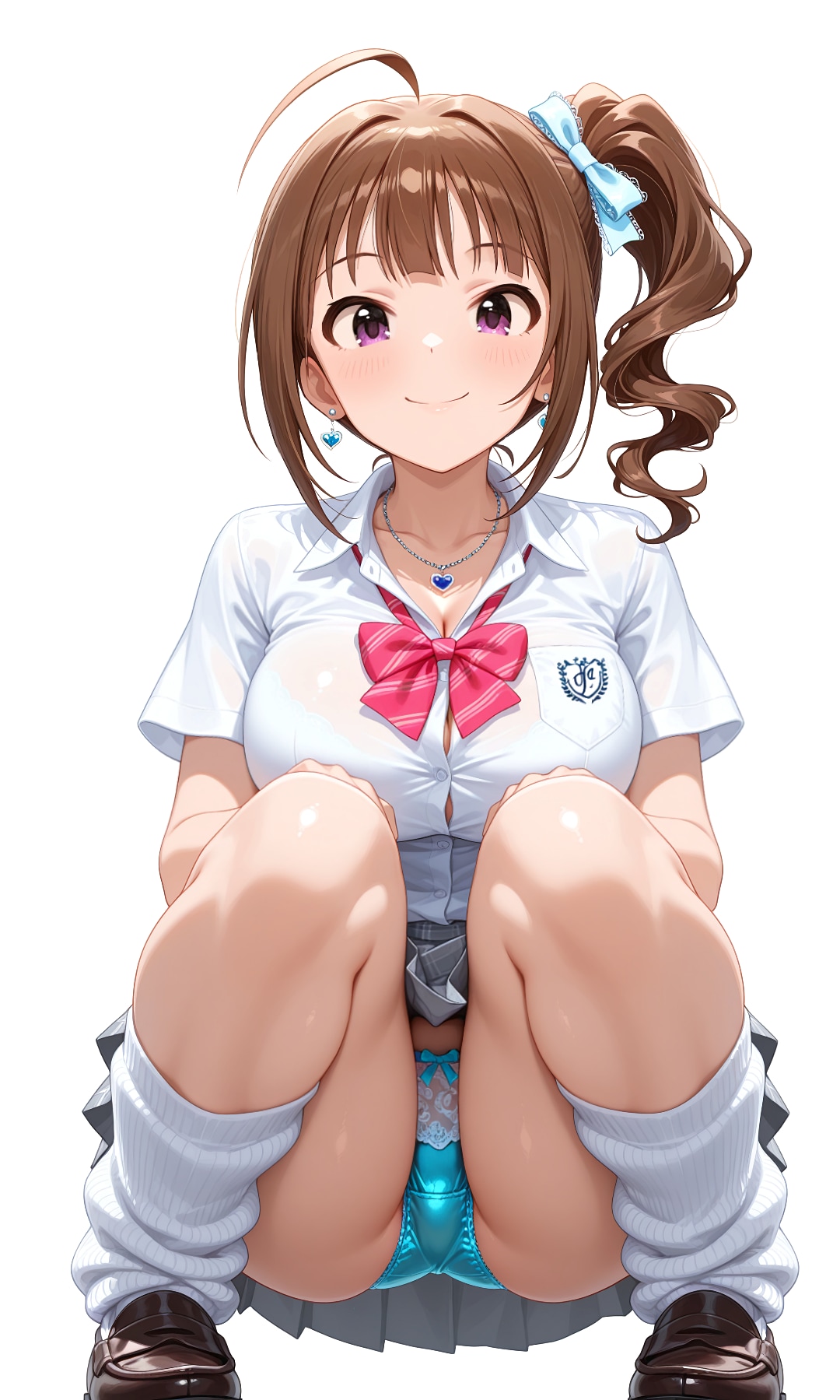 横山奈緒のギャル制服しゃがみ光沢パンチラ