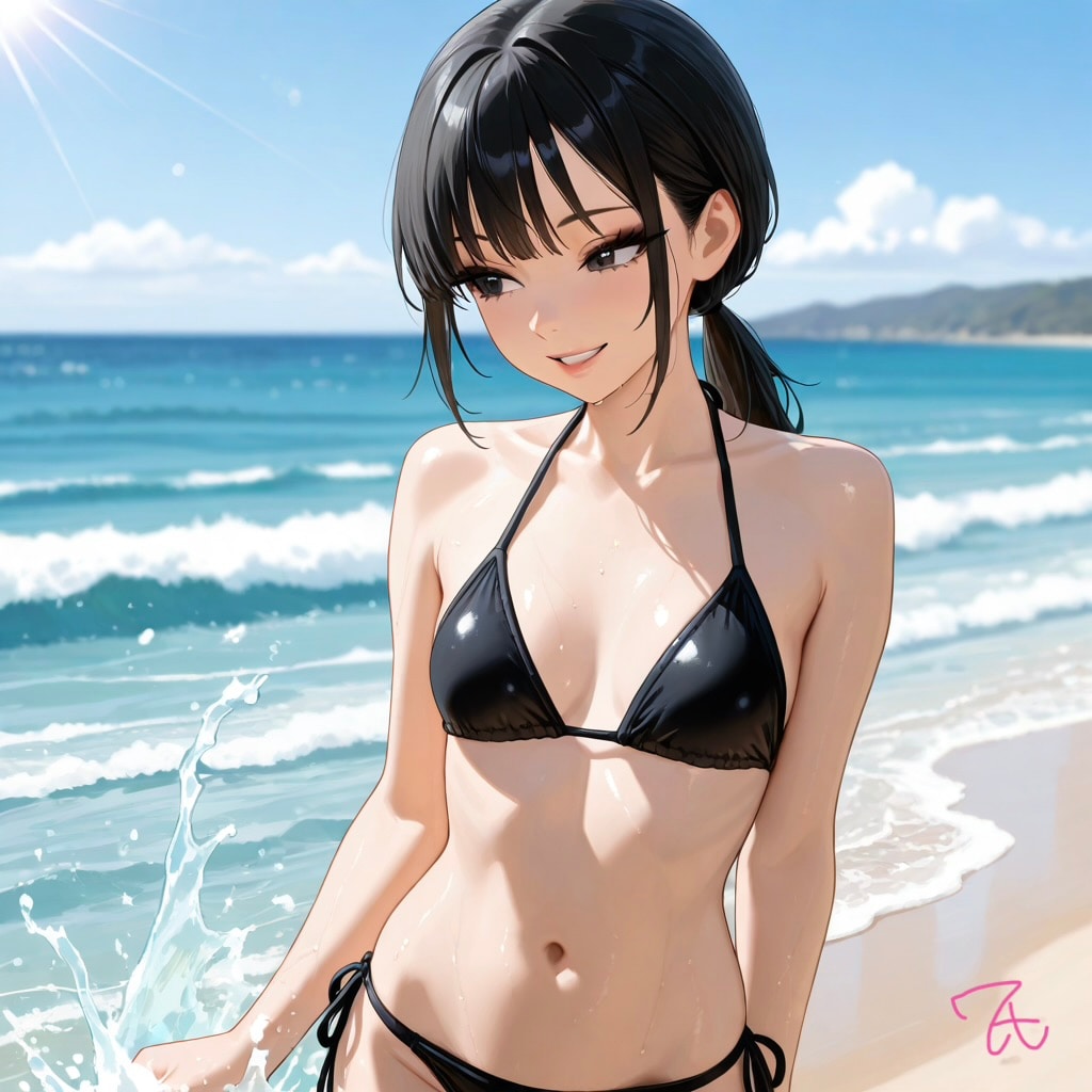 谷間のない黒ビキニ