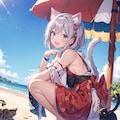 猫巫女様、初めて海で遊ぶ 2枚目