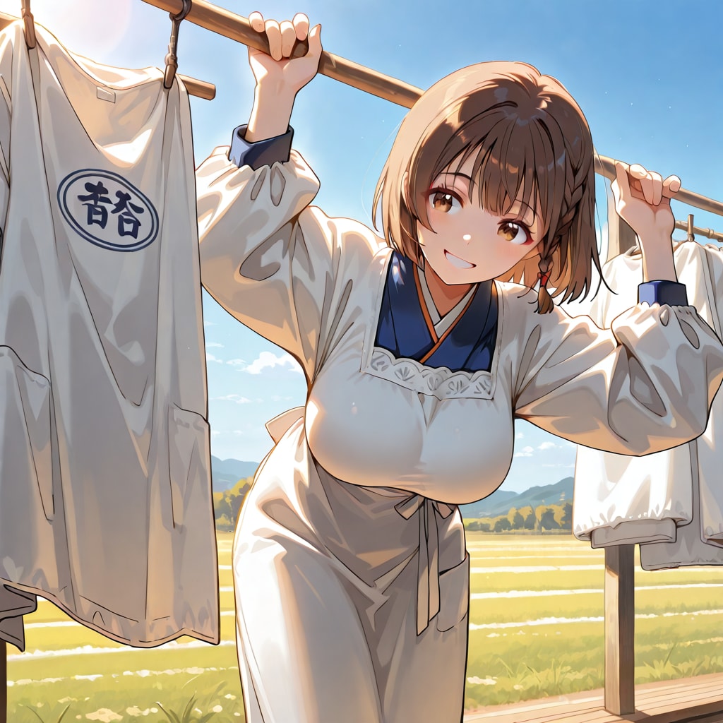 割烹着の女性　お洗濯