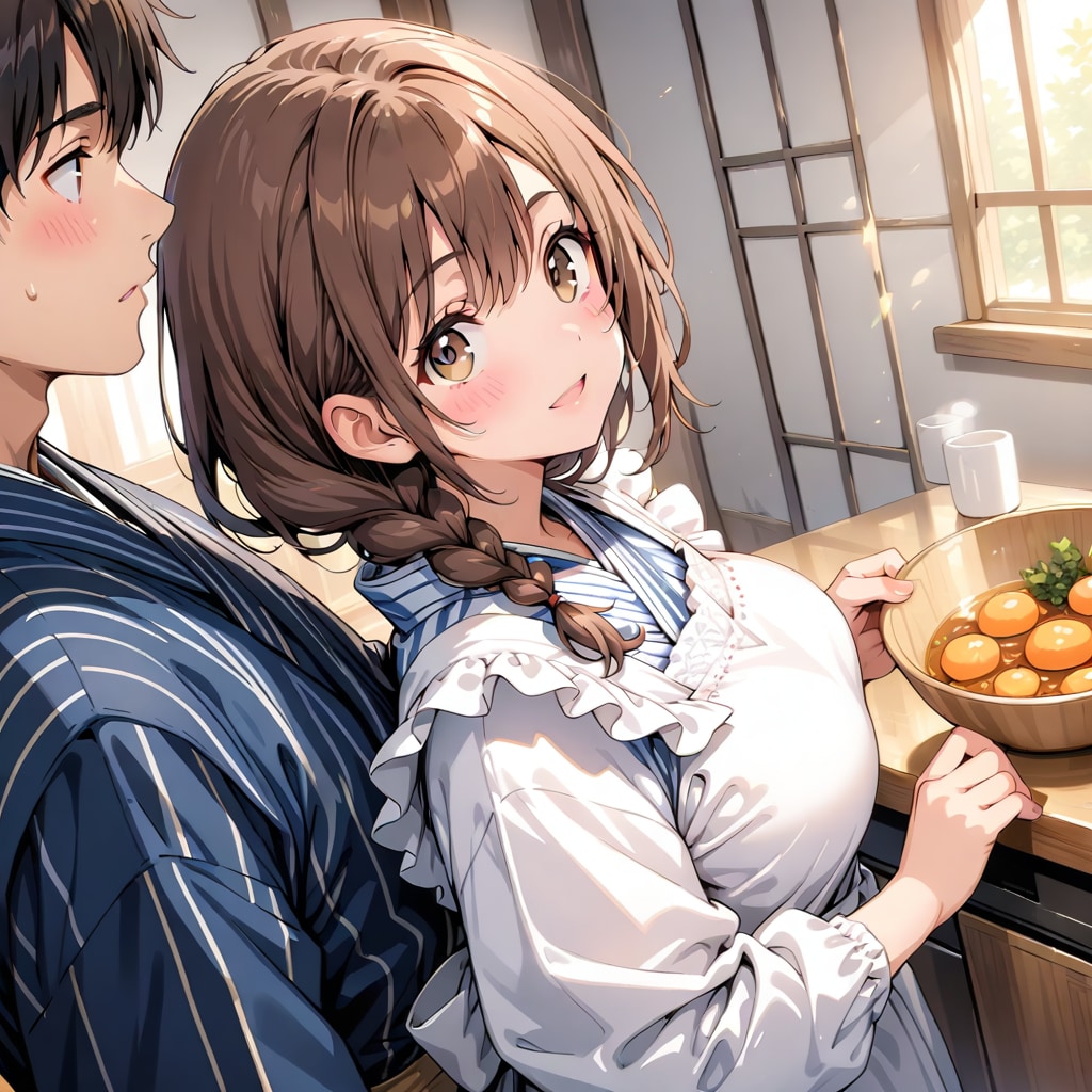 割烹着の妻　もうあなたったら。どうしたの？ | の人気AIイラスト・グラビア