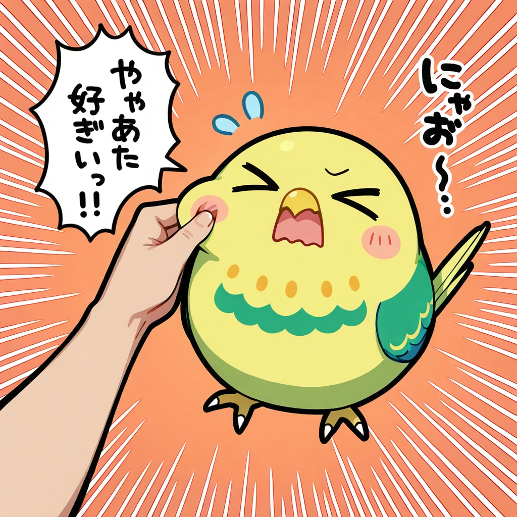 ほっぺを抓られる喋るインコ