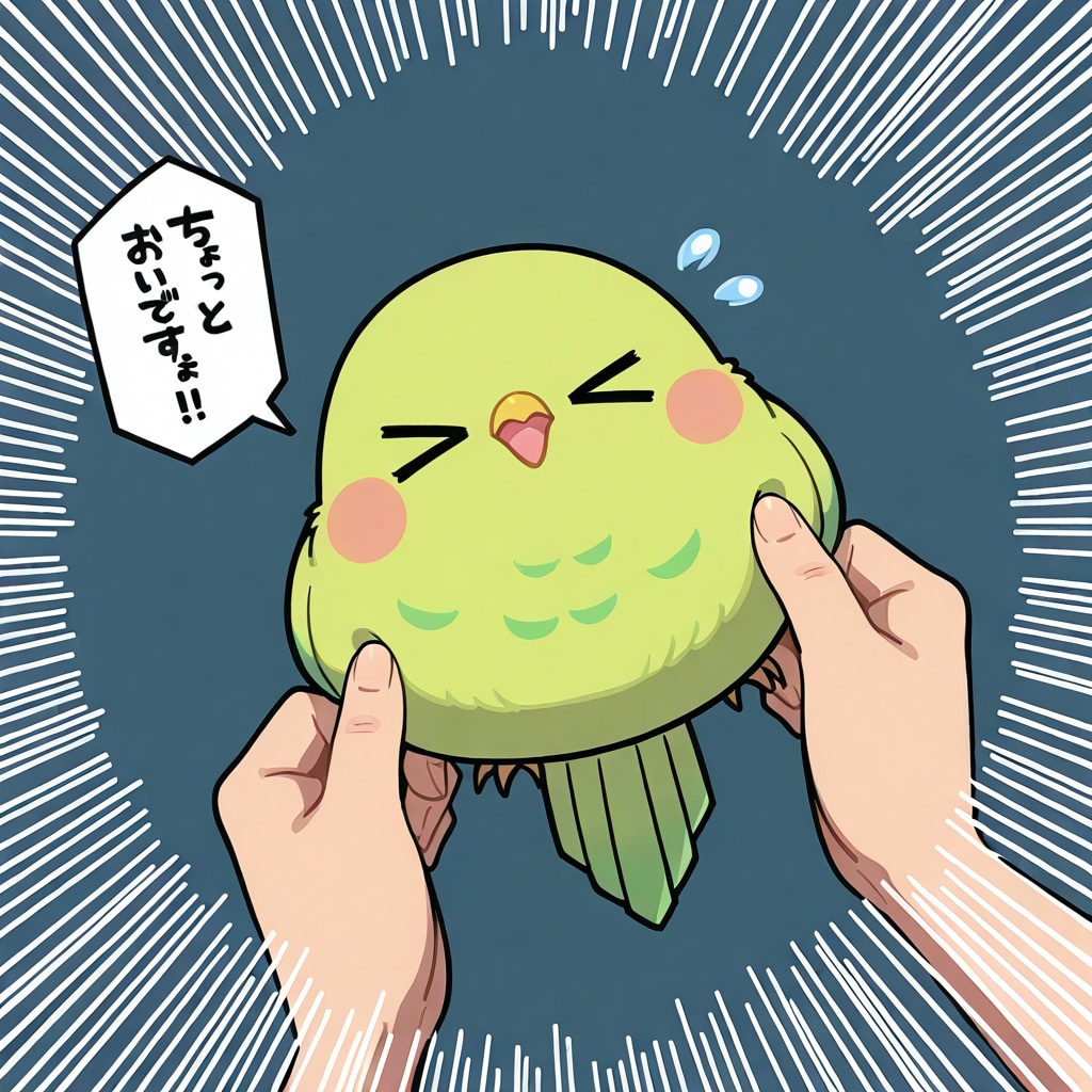 ほっぺを抓られる喋るインコ