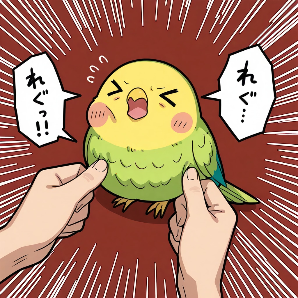 ほっぺを抓られる喋るインコ